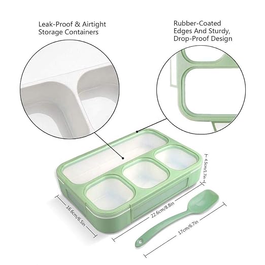 4 Compartment Lunch Box Reusable Microwave Freezer Safe Food Containers with Spoon