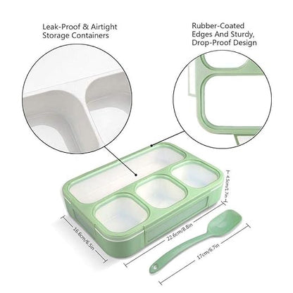 4 Compartment Lunch Box Reusable Microwave Freezer Safe Food Containers with Spoon