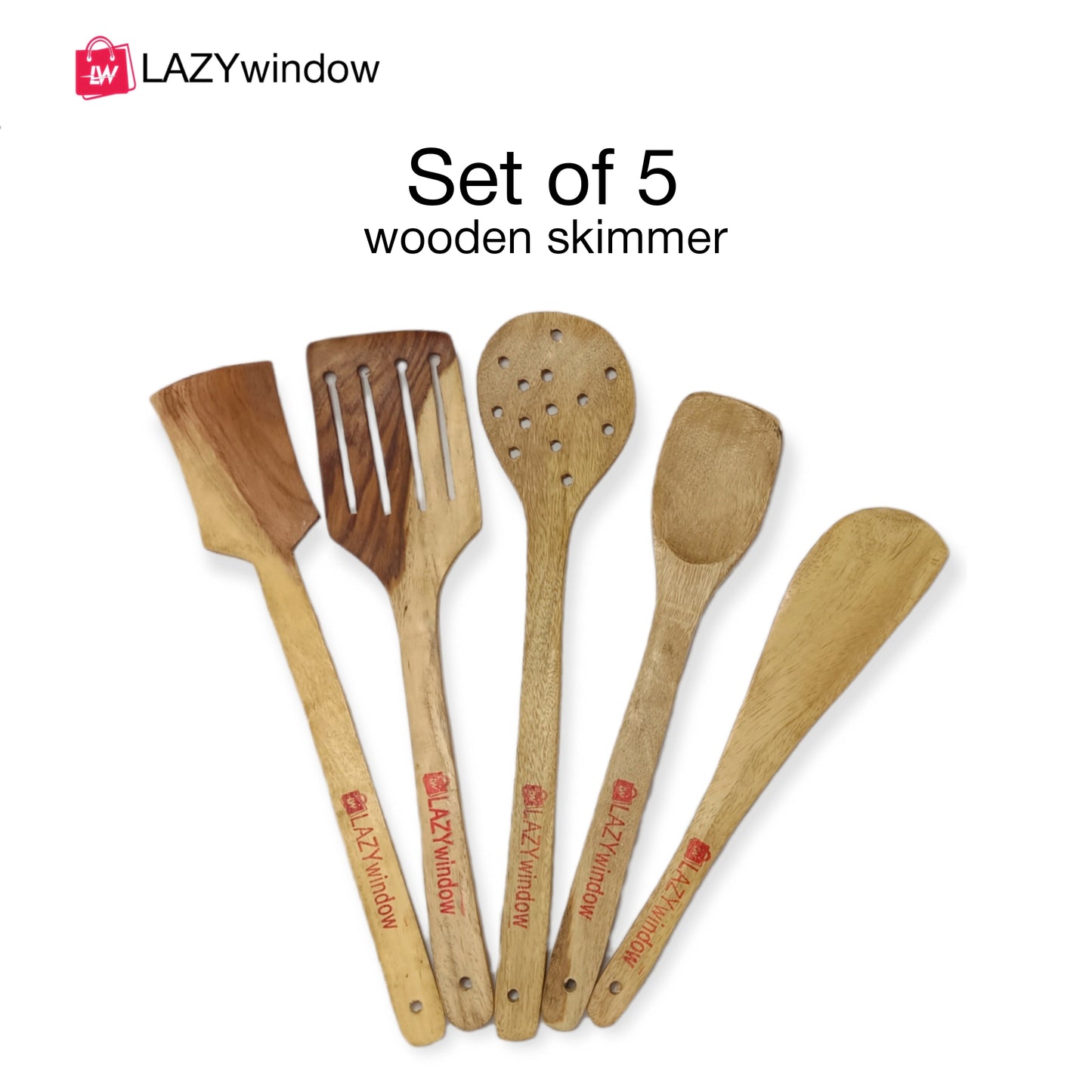 Pack Of 5 Kitchen Wooden Skimmer and Serving Spoons (Big size)