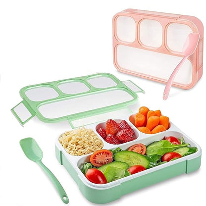 4 Compartment Lunch Box Reusable Microwave Freezer Safe Food Containers with Spoon